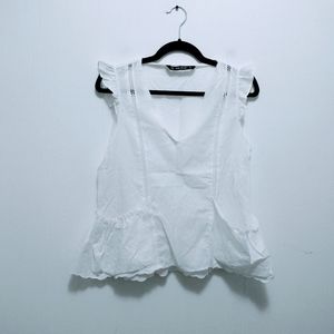 Zara eyelet boho ruffle pocket tank top